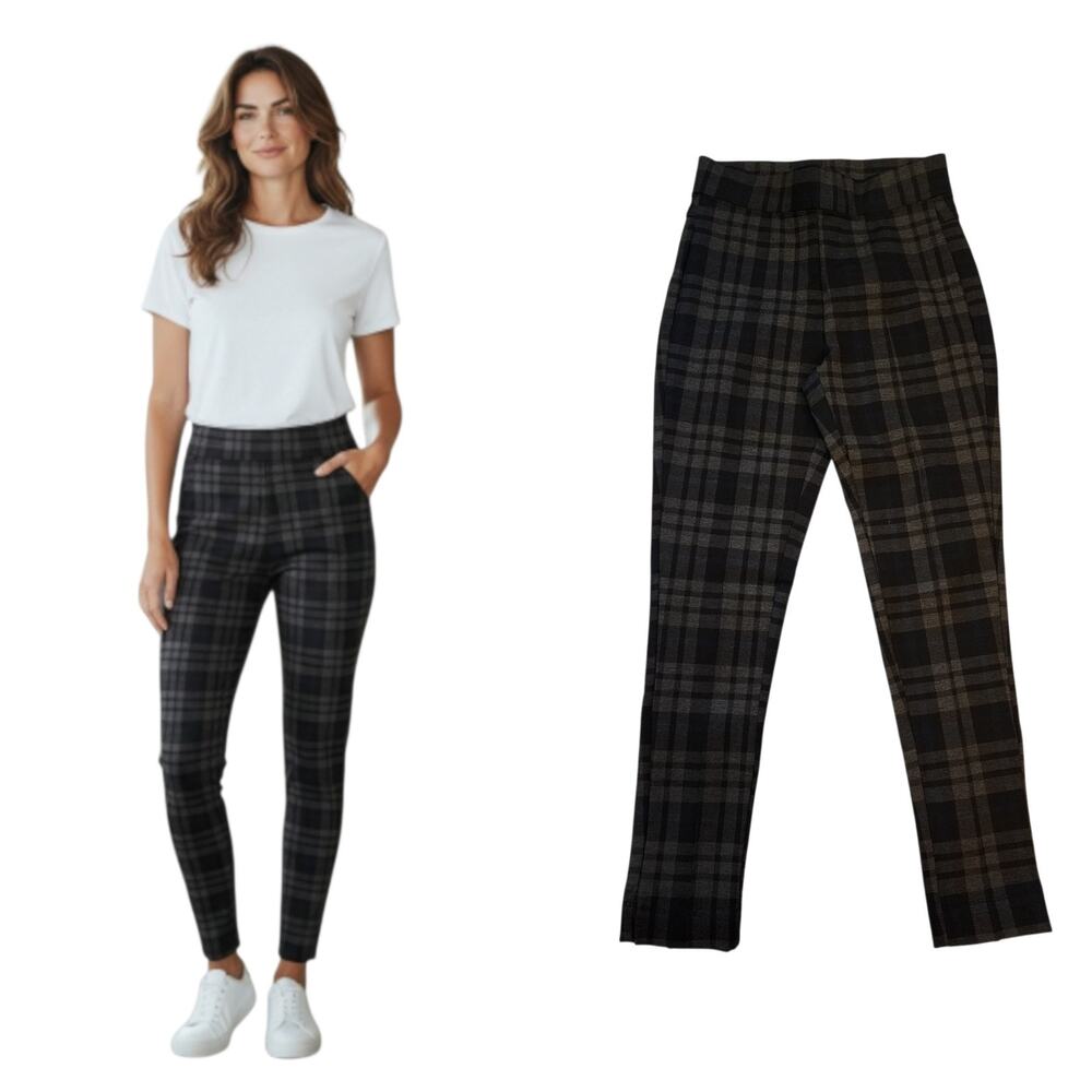 Slimming Options Womens Leggings Size S Black Plaid Heavy Fabric Skinny Pull On